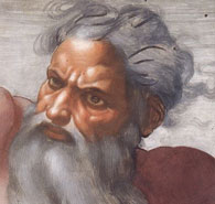 Detail showing God's face in
            Michelangelo's panel 