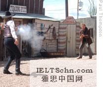 Actors recreate a gunfight in Tombstone
